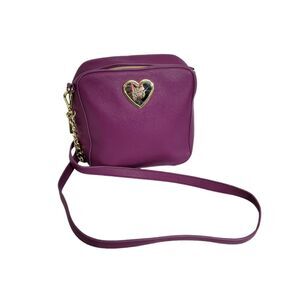 Betsy Johnson Fuchsia Purple Faux Saffiano Square Crossbody Purse